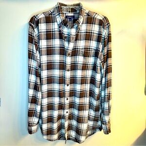 Croft & Barrow Plaid Flannel Shirt Men’s Sz M Unisex Brown Black White & Blue